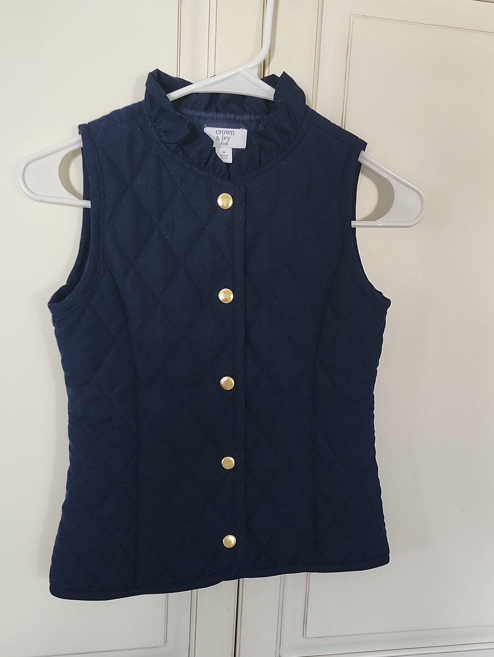 crown & ivy Navy Quilted Sleeveless Vest with Gold Buttons